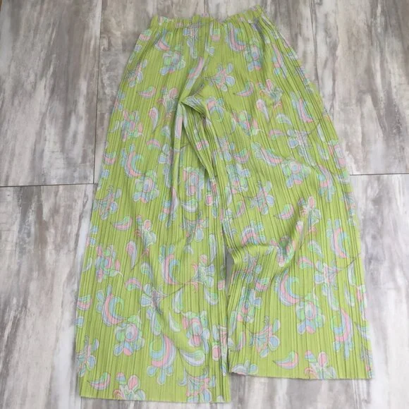 Zara Lime Green Pleated Wide Leg Pant m - Picture 7 of 13